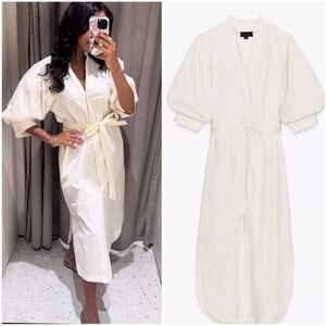 Zara NWOT ZW Collection  Balloon Sleeve Shirt Midi Dress Women’s Sz Small